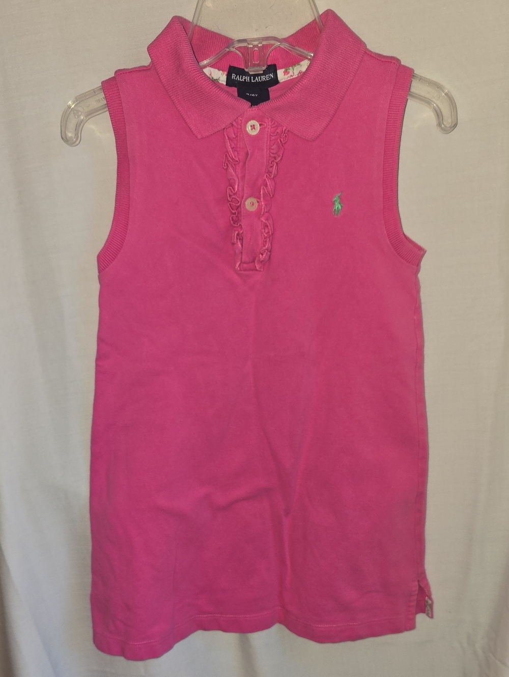 Ralph Lauren Girls' Hot Pink Sleeveless Polo Tunic with Green Pony